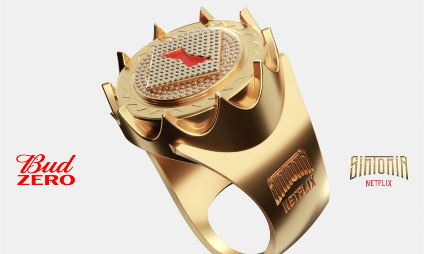 Um anel de ouro com o logotipo da Budweiser