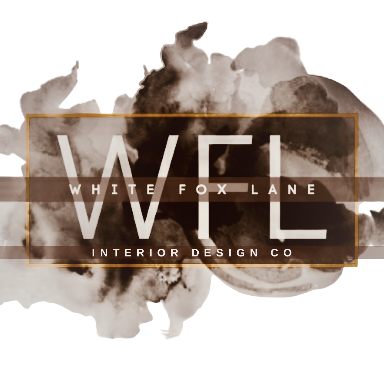 Logo for White Fox Lane Interior Design Co.: Black and white watercolor with company initials 