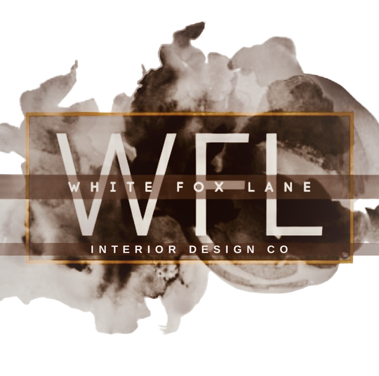 Logo for White Fox Lane Interior Design Co.: Black and white watercolor with company initials 