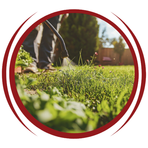 A person is using a lawn mower to cut the grass.