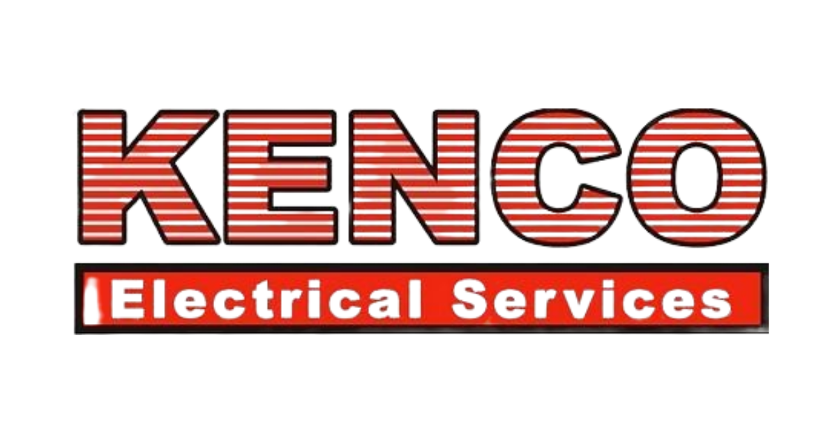 KENCO Electrical Services logo with red striped letters and a red bar below with