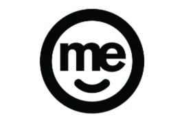 A black and white logo for me with a smiling face