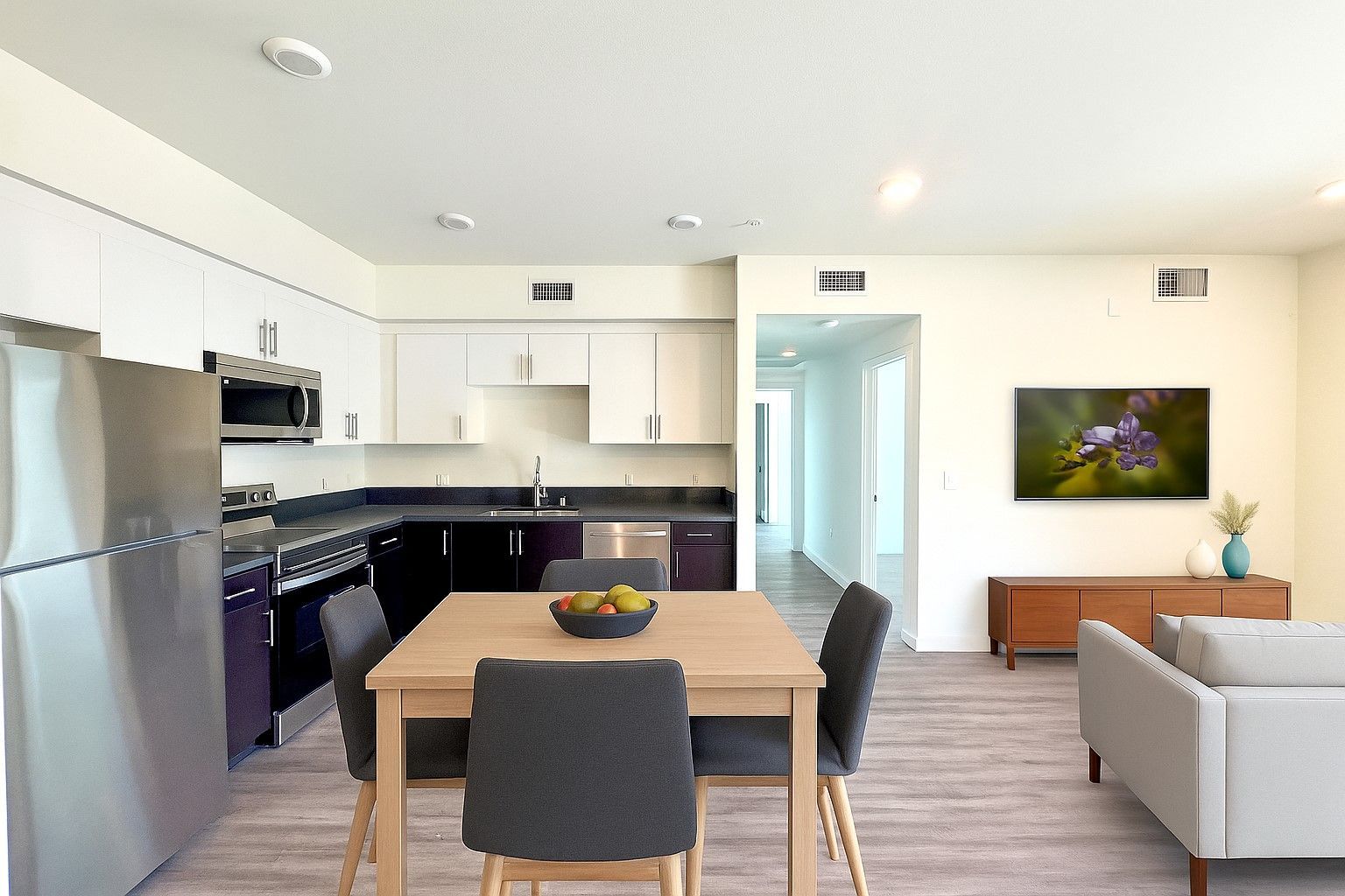 The modern, well-lit and spacious kitchen at Cloud Nine Luxury Apartments
