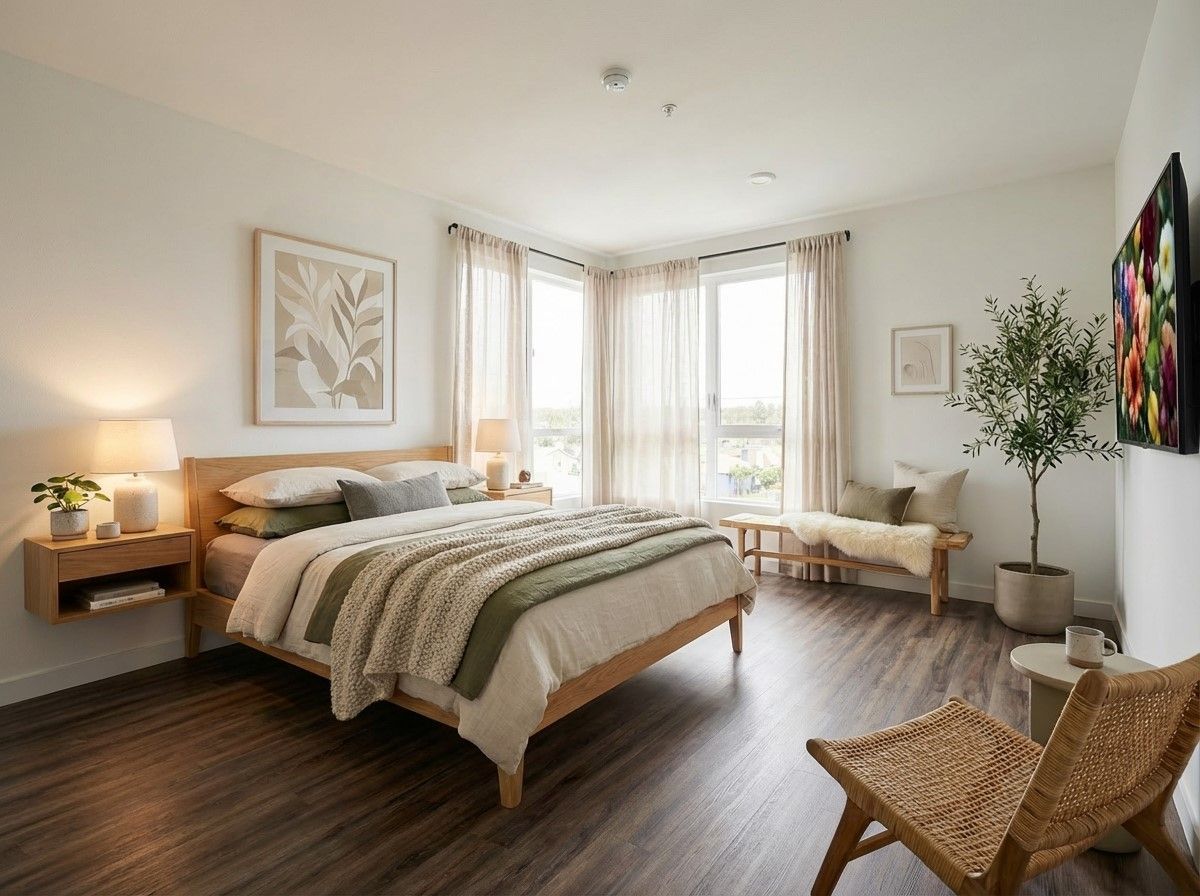 The fully furnished and stylish podcast room at the Centennial Apartments