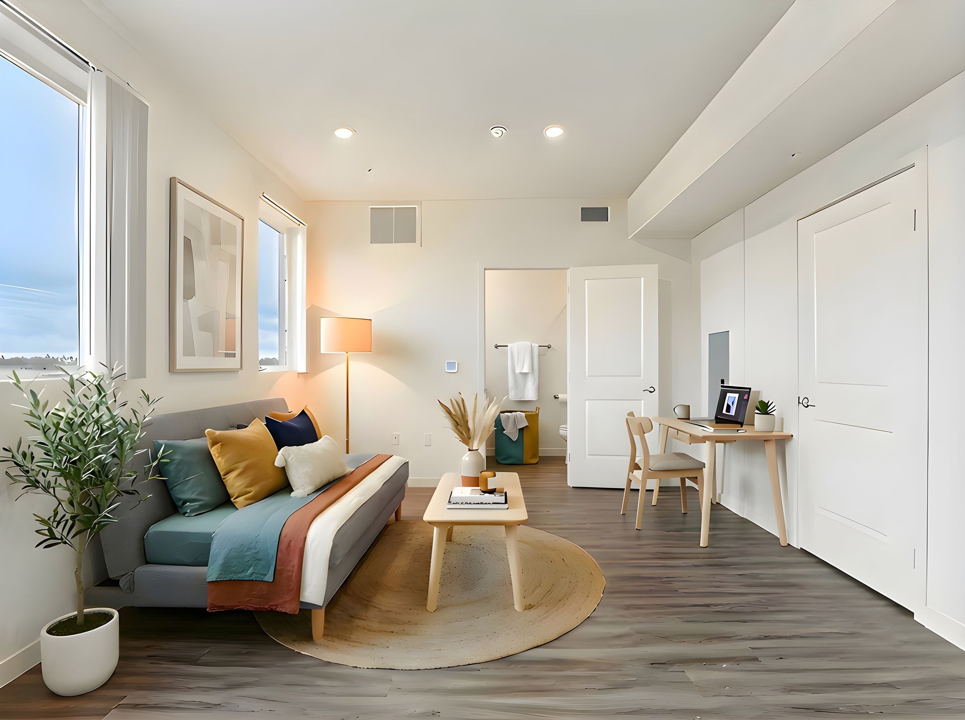 Cloud Nine's spacious bedroom with large windows