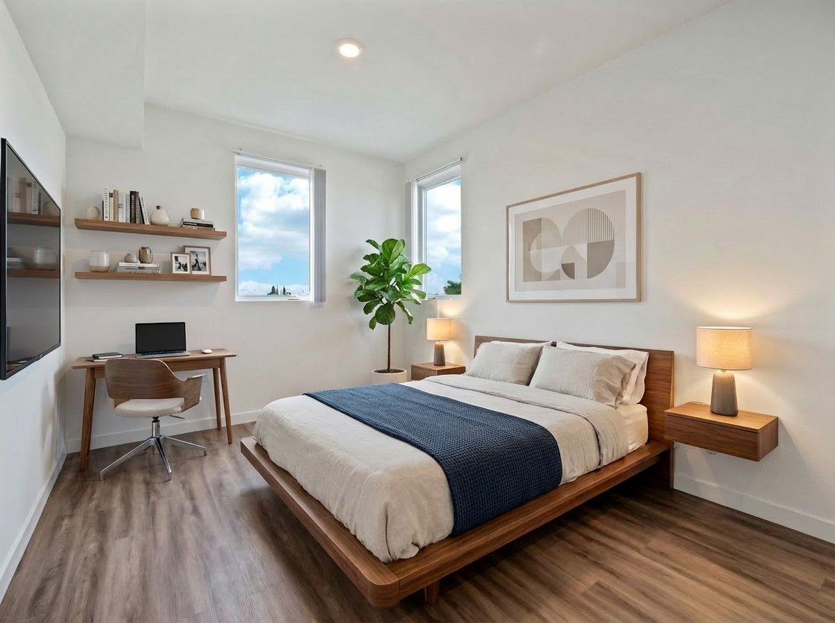 photo of The Centennial's fitness center showing a spacious carpeted gym with equipment