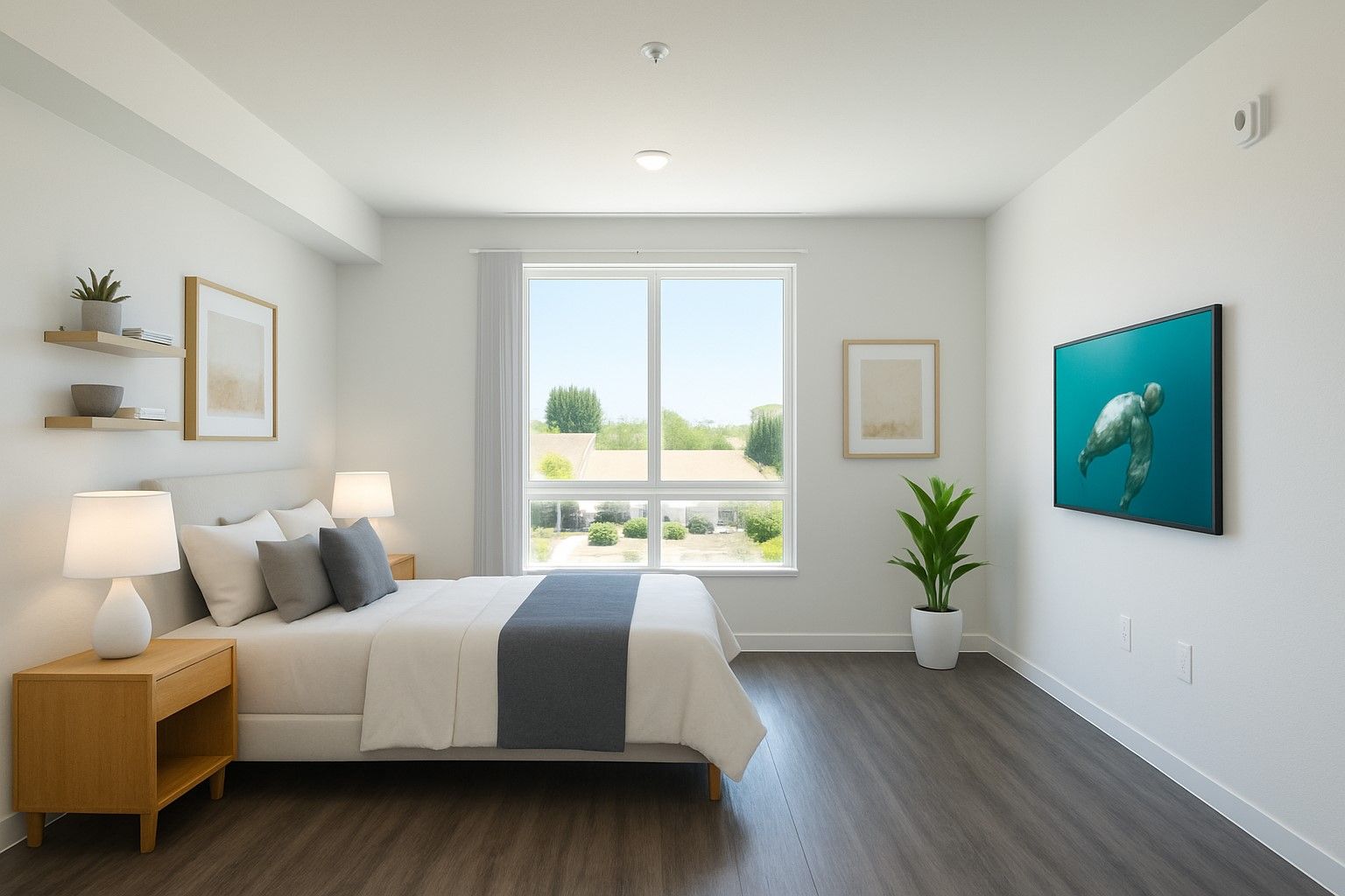 Cloud Nine's spacious bedroom with large windows