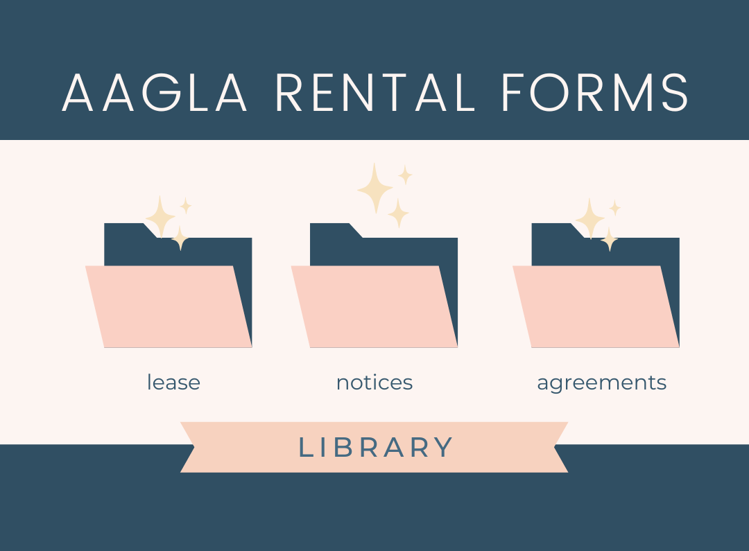 stylized graphics of folders and labels representing rental forms library