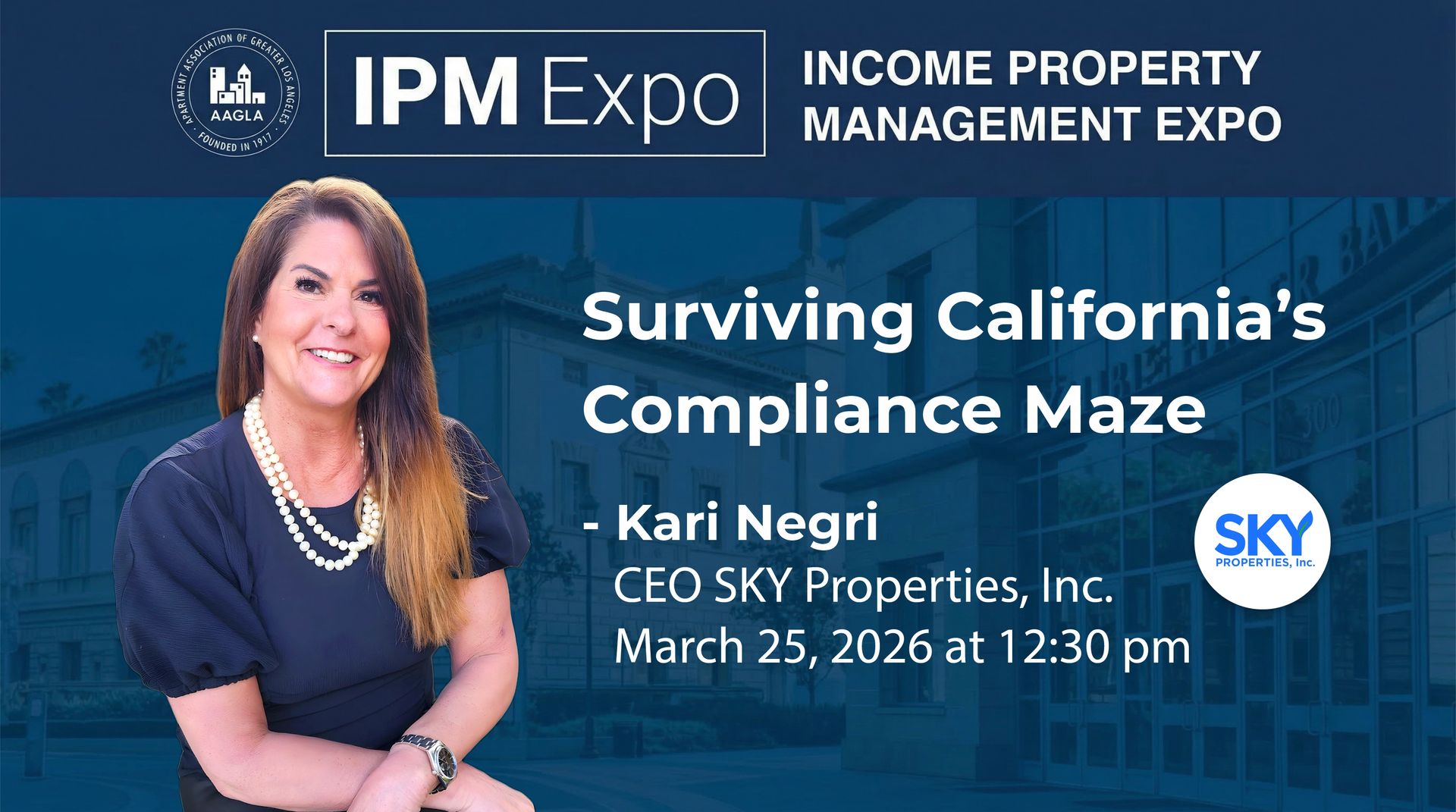 Kari Negri speaking at IPM Expo on California rental compliance.