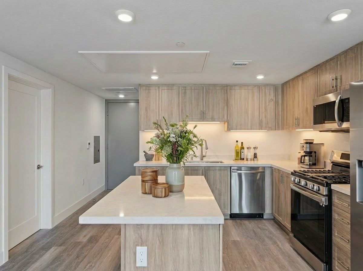 Spacious kitchen in modern Los Angeles apartment unit at The Secret in K-Town