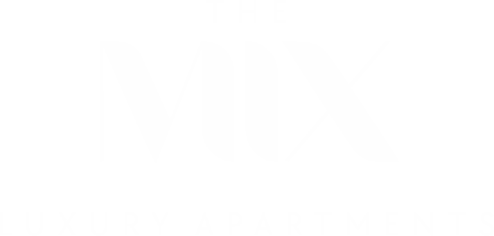 Logo of The Mix Luxury Apartments with bold, modern typography in white, featuring the text 'Luxury Apartments' below.