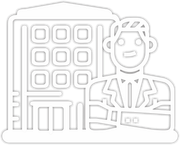 simplified graphics representing property owners, showing a building and an executive