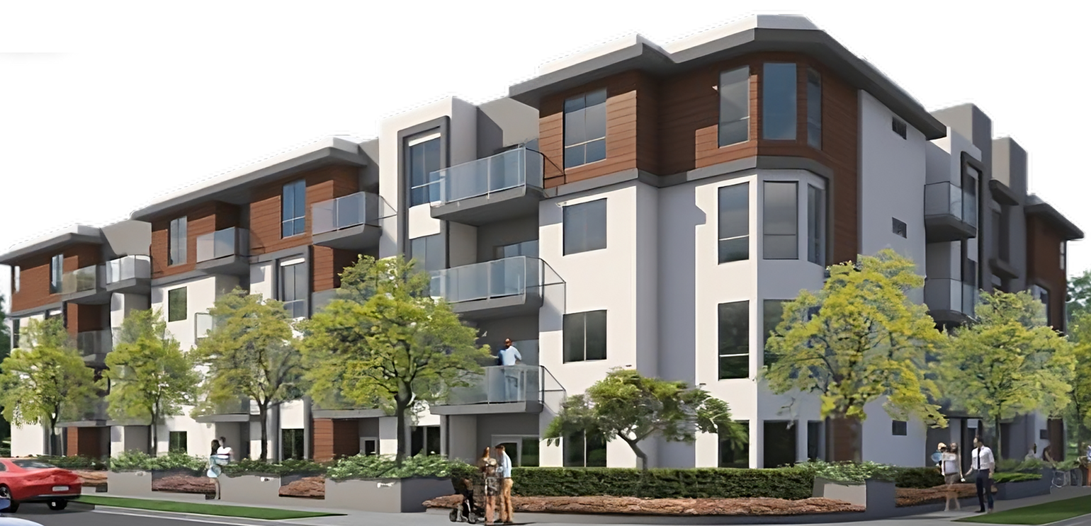 photo of an architect's rendering of the building facade of The Centennial Apartments in Toluca Lake
