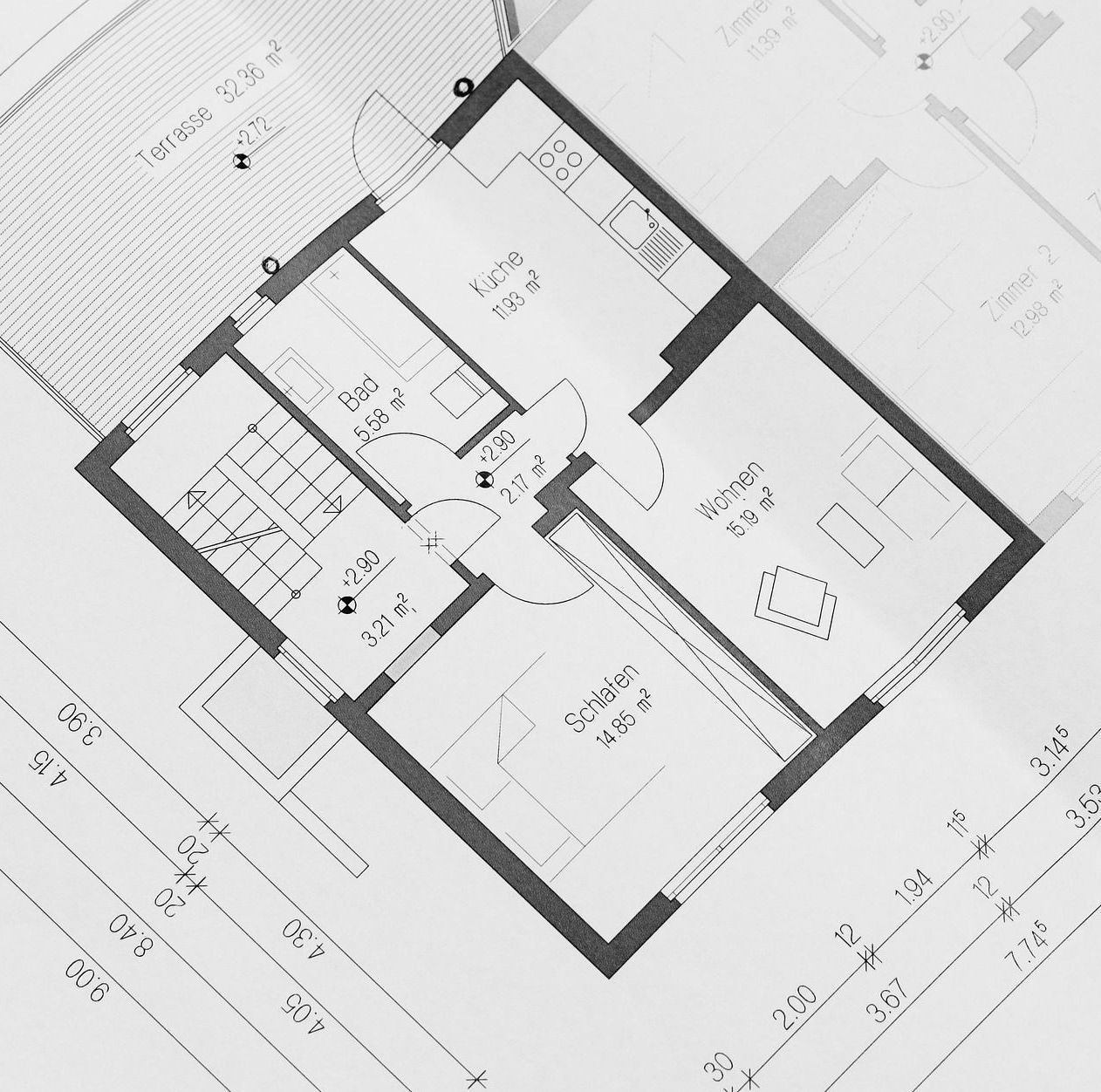 close up image of an apartment floor plan