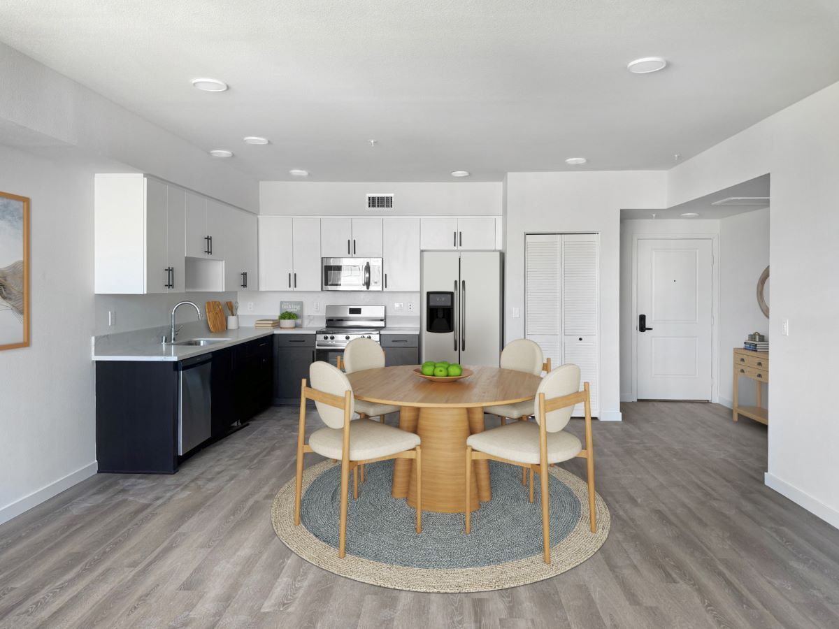 photo showing the Mix Apartments' spacious and bright dining area and kitchen