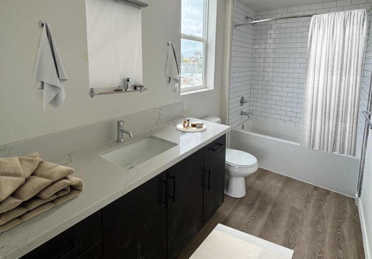 photo showing the gorgeous bathroom at the Mix Luxury Apartment in West Toluca Lake