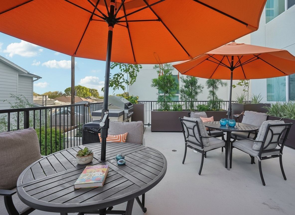 photo of Cloud Nine outdoor amenity, showing a spacious roof deck with plants, lights and furnishings