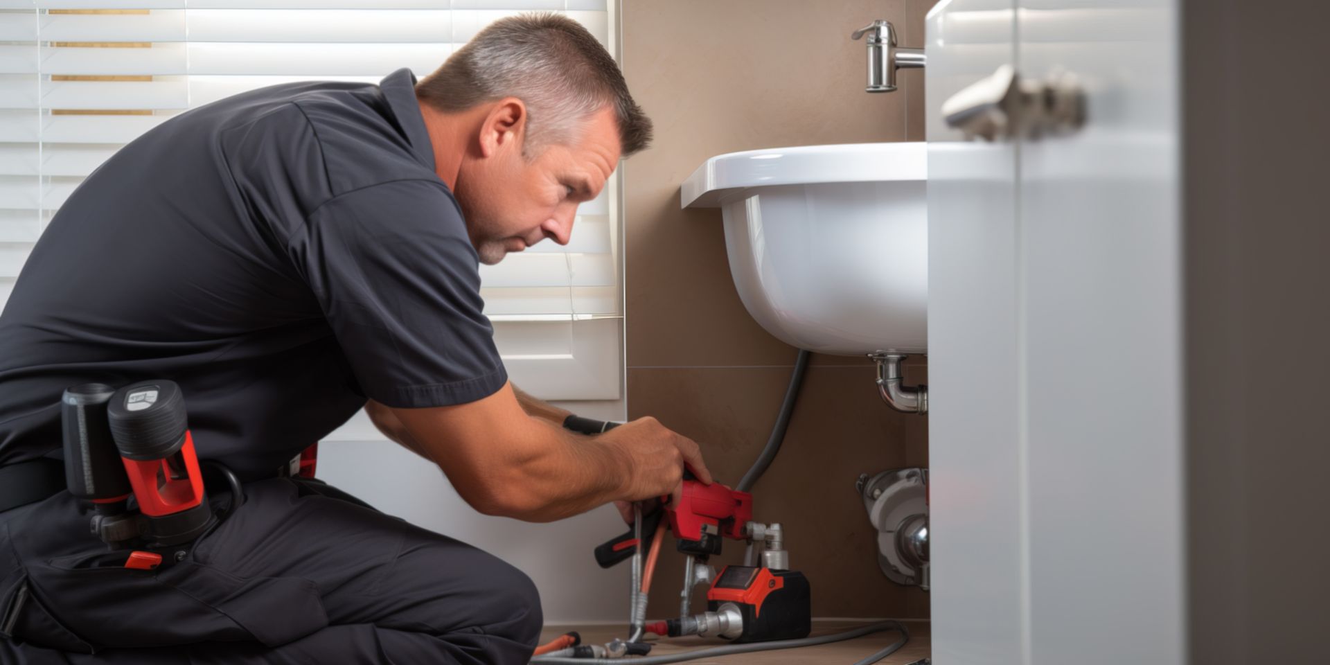 A professional plumber repairing a bathroom sink as part of expert residential plumbing services.