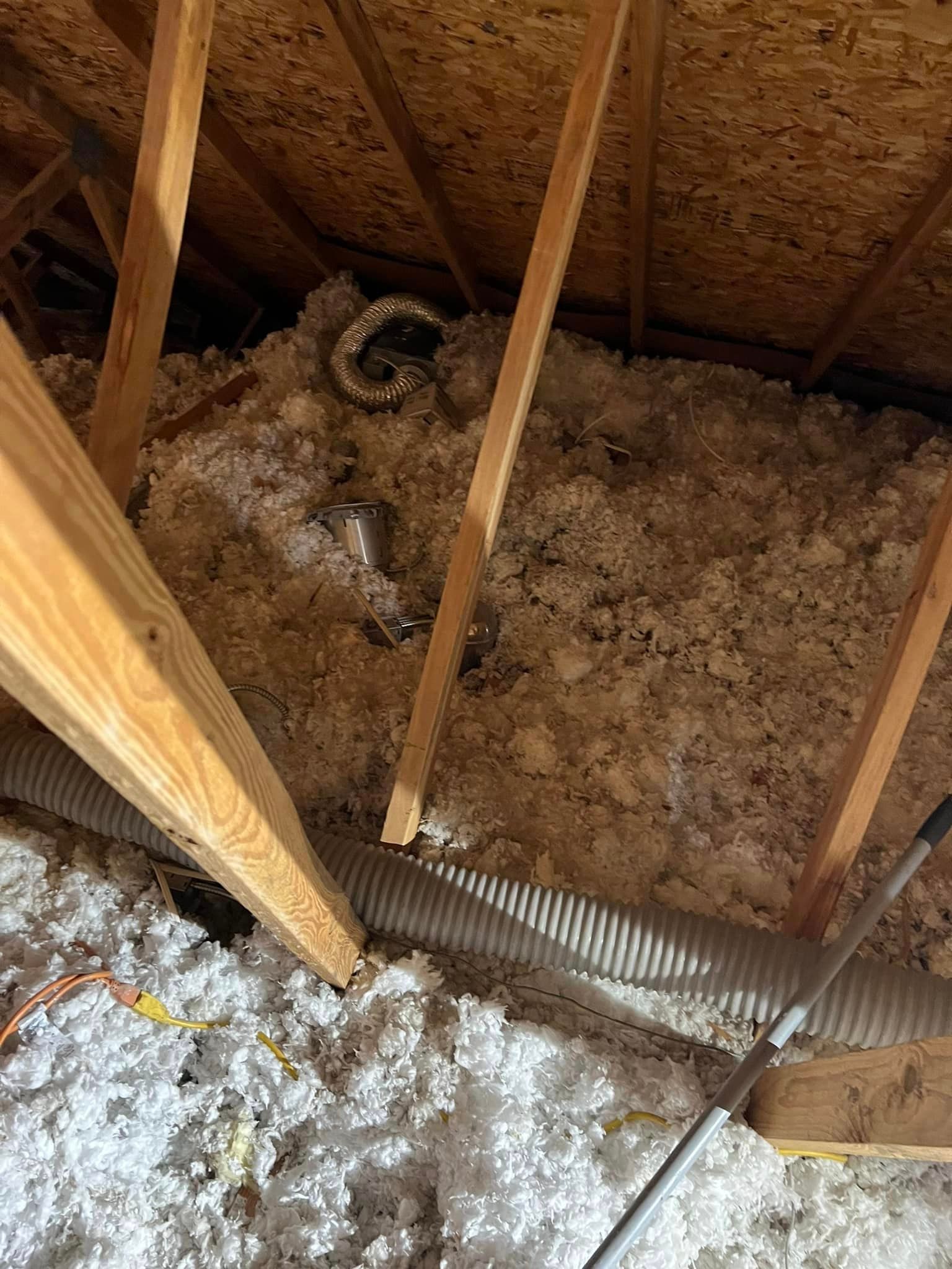 There is a hose in the attic filled with insulation.