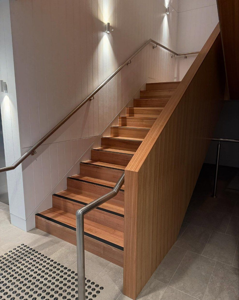 Wooden Staircase With Metal Handrails — Zeal Interiors in South Grafton, NSW
