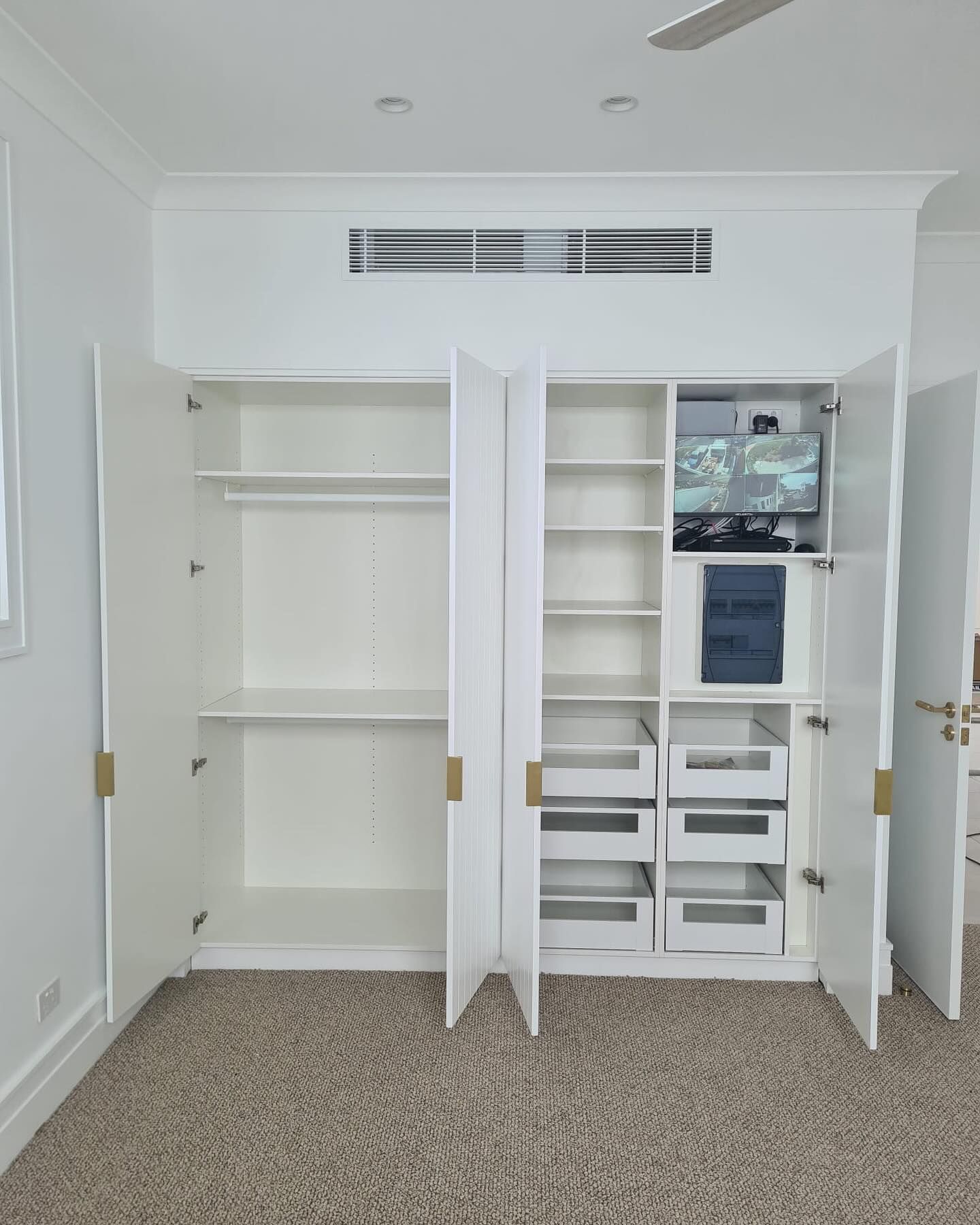 White Built-In Wardrobe with Open Doors — Zeal Interiors in Newcastle, NSW