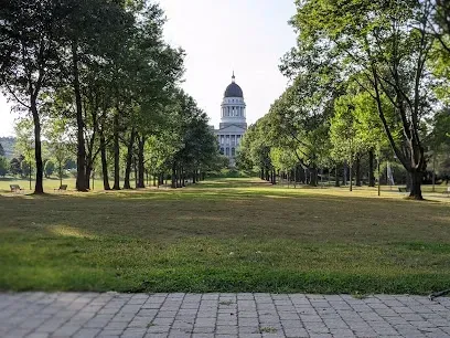 Chimney sweep portland maine - Gravel path leading to a large building with a dome, framed by a row of trees on either side.