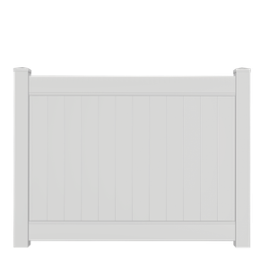 A white vinyl fence with a square post on a white background.