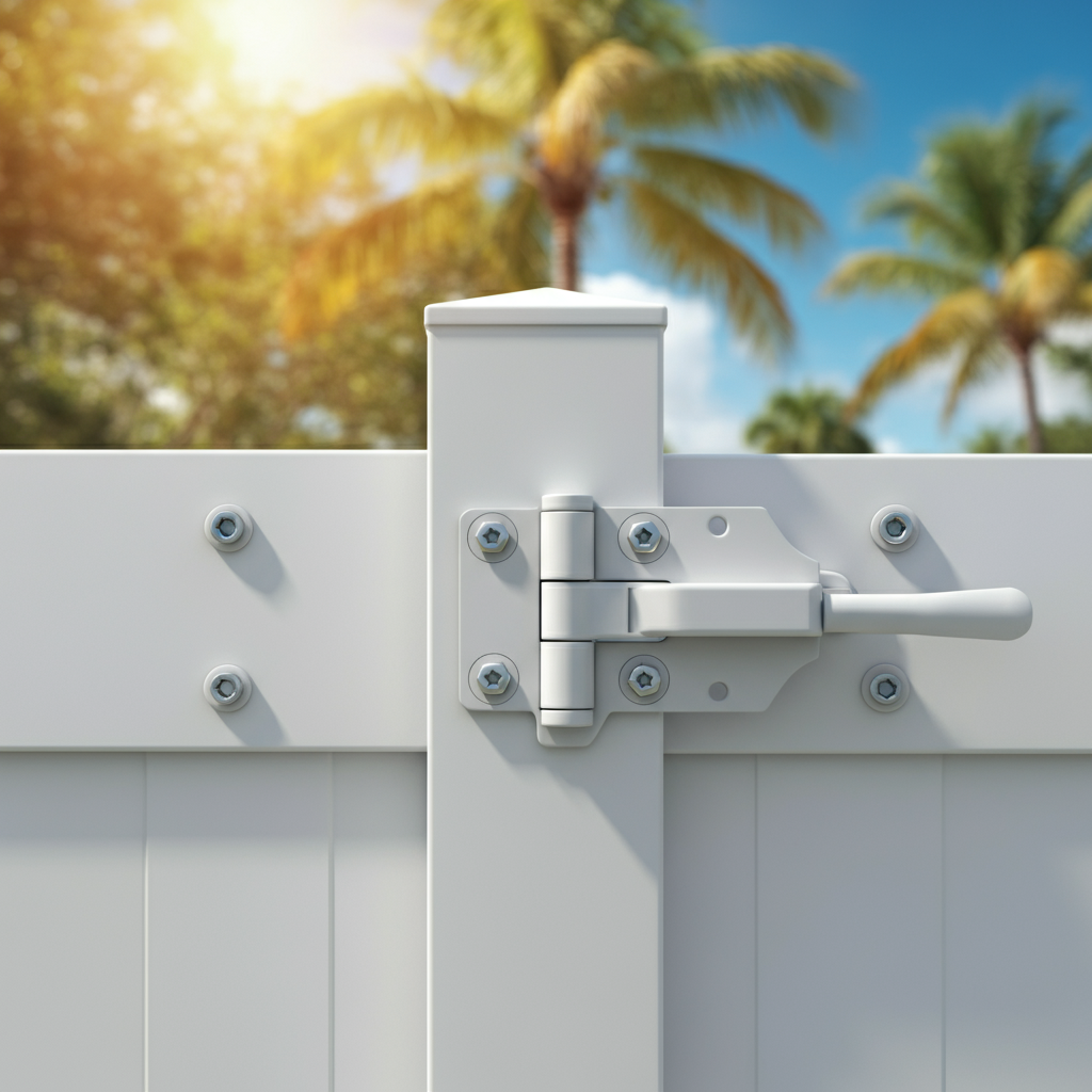 Vinyl fence hinges and latches