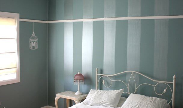 Green & White Striped Bedroom Walls — Builders  in Fernhill, NSW