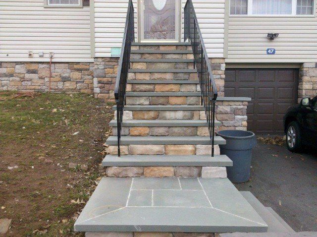 Brick and Stone Stairs to front door - front yard landscaping services - Stellato Bros. Inc. in Feeding Hills, MA
