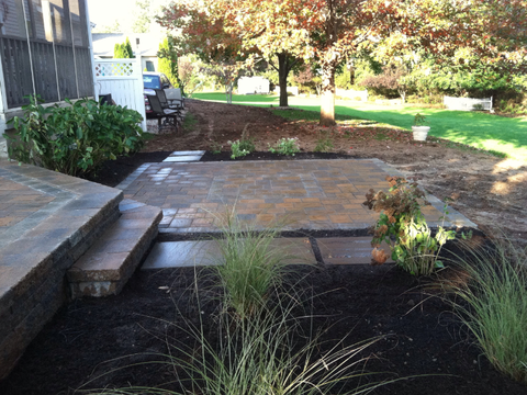 Back yard landscaping - brick and stone walkways - landscaping services - Stellato Bros Inc in Feeding Hills, MA