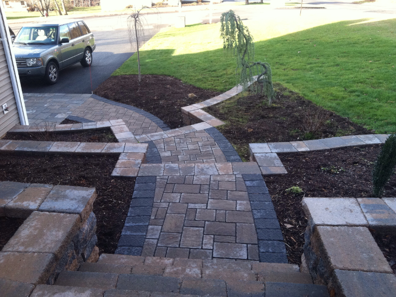 Brick and stone walkway and patio design - brick pavers, walkways and patios landscaping services - Stellato Bros. Inc. in Feeding Hills, MA