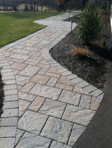 Brick and stone walkway - brick pavers, walkways and patios landscaping services - Stellato Bros. Inc. in Feeding Hills, MA