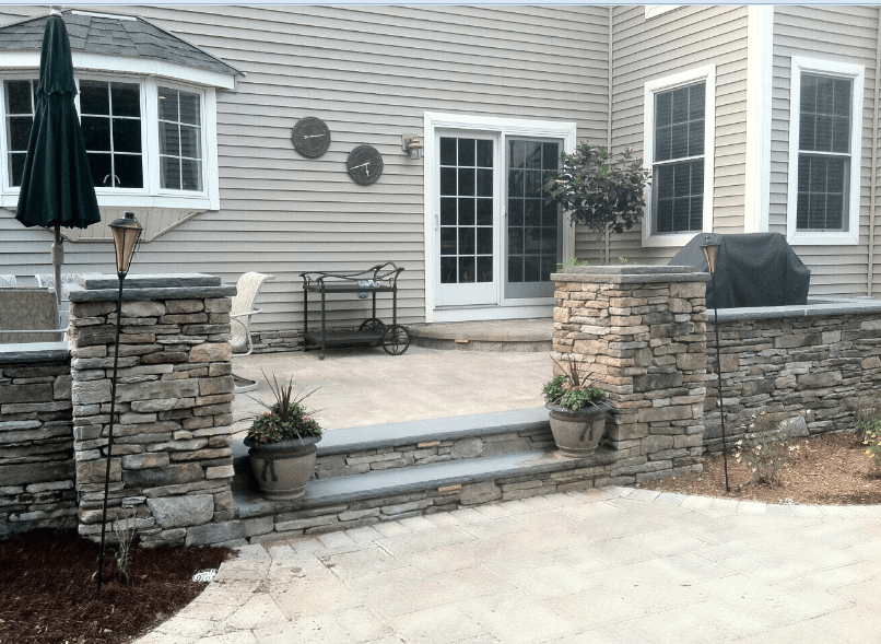 Brick and stone walkway and patio design - brick pavers, walkways and patios landscaping services - Stellato Bros. Inc. in Feeding Hills, MA