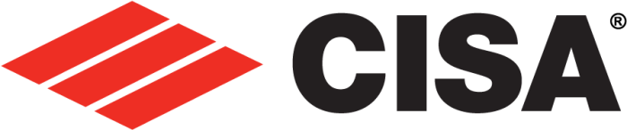 Logo CISA: disegno astratto rosso seguito dalla parola nera