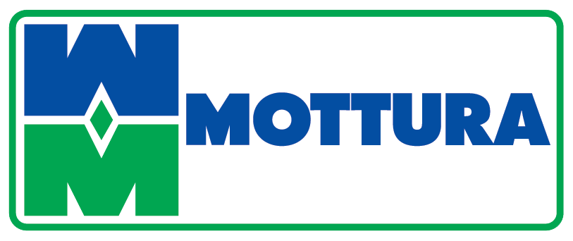 Logo per Mottura. Lettere blu e verdi