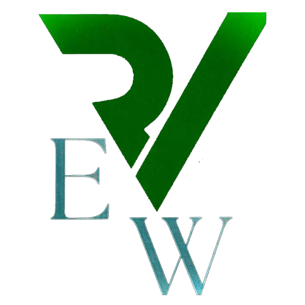 A green logo with the letters e and w on a white background