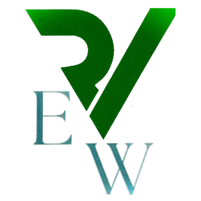 A green logo with the letters e and w on a white background