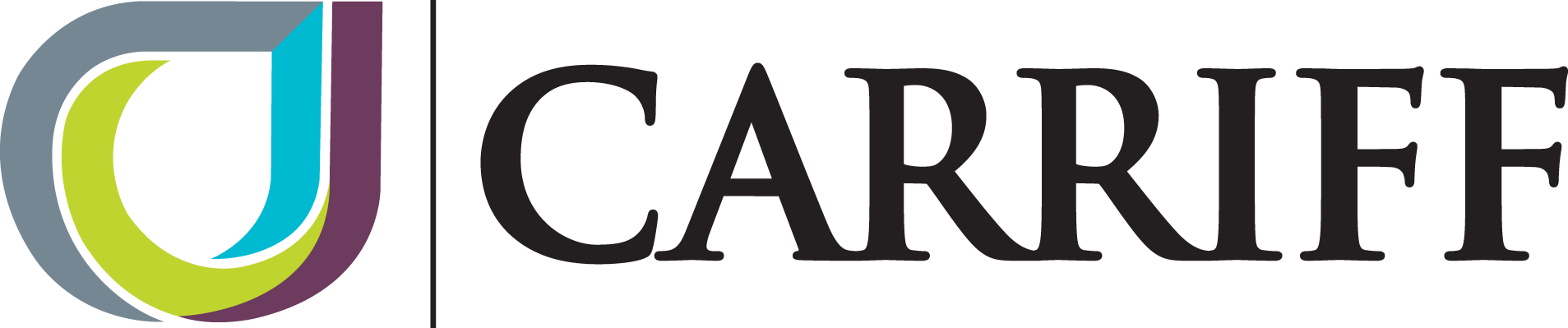 Logo for Cariff, with a colorful abstract shape and bold black text.