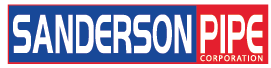 Sanderson Pipe Corporation logo, white text on blue and red rectangles.