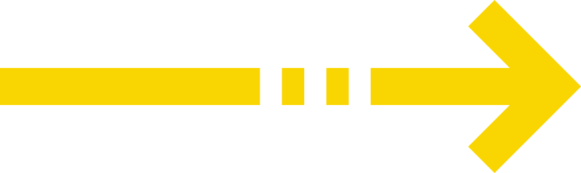 Yellow arrow with a broken line design on a white background.