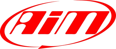 A red and white aim logo on a white background