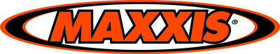 A close up of a maxxis logo on a white background.
