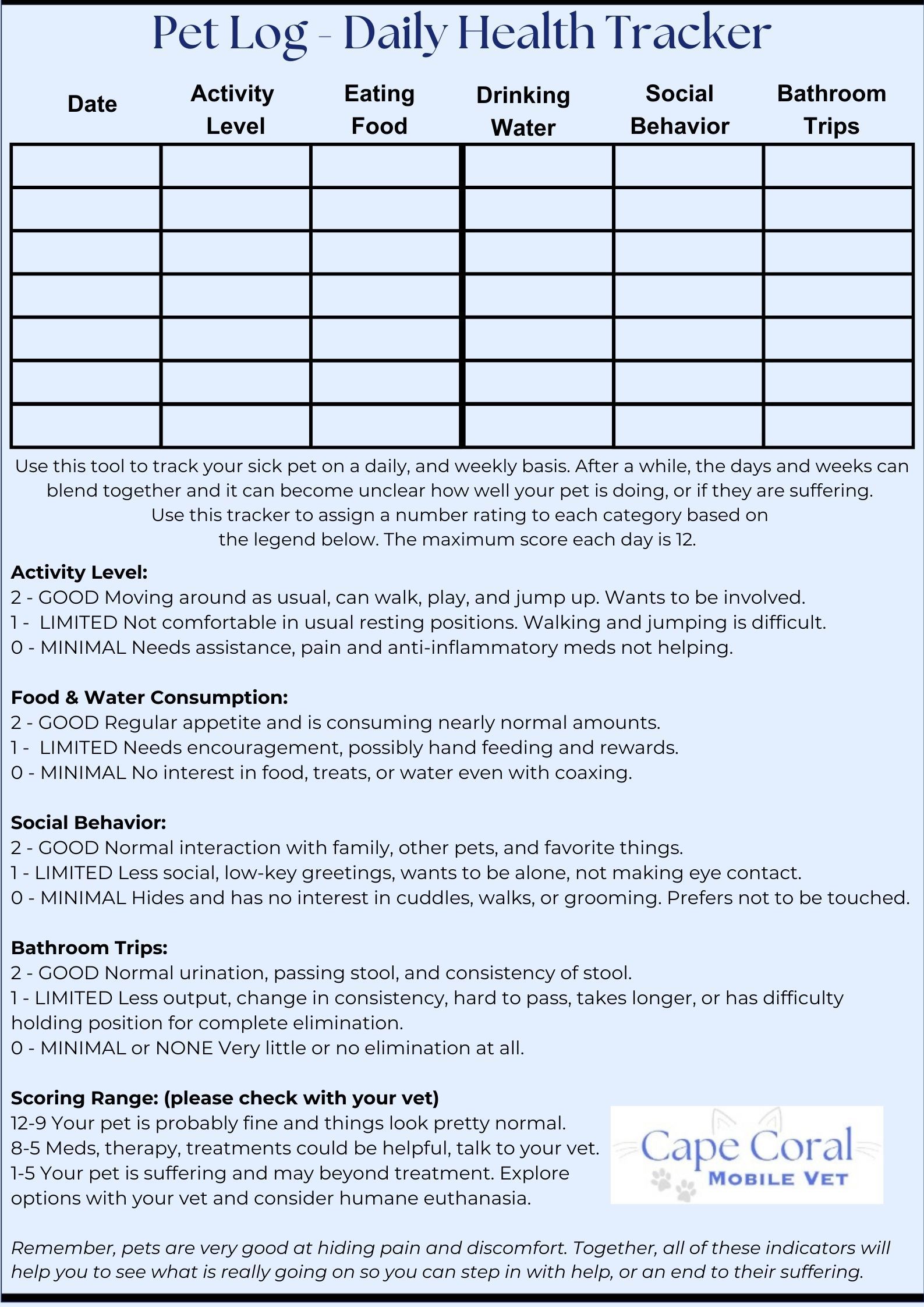 Pet Log Daily Health Tracker