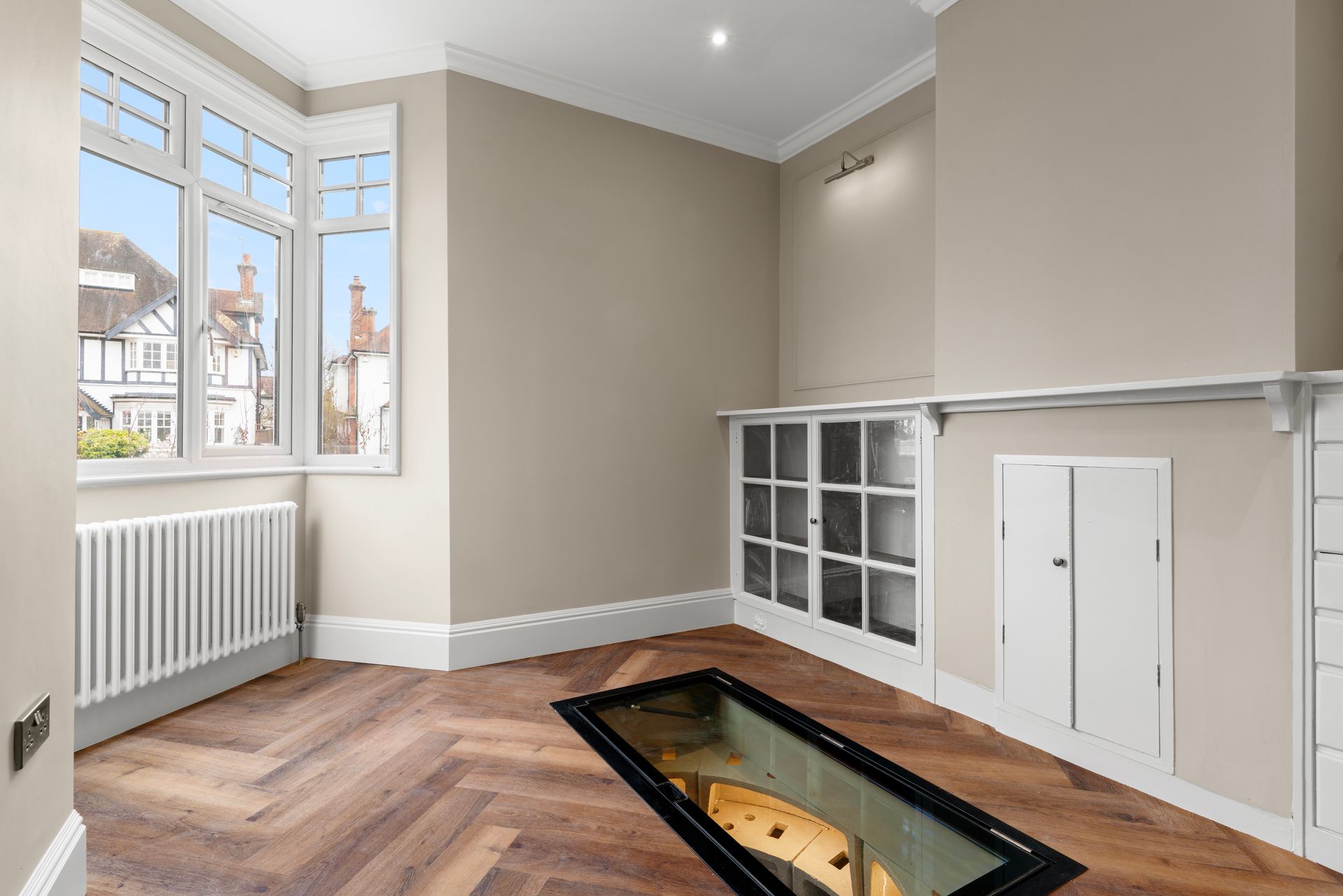 There is a glass floor in the middle of the room.