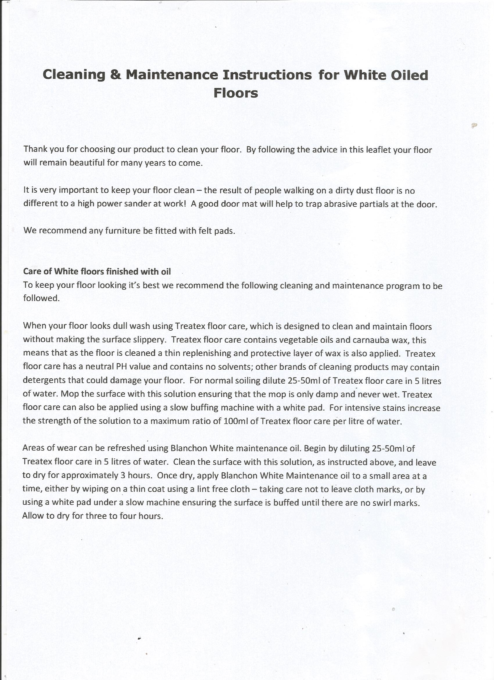 WHITE OILED MAINTENANCE INFO