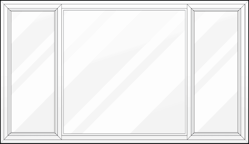 A drawing of a window with three windows on a white background.