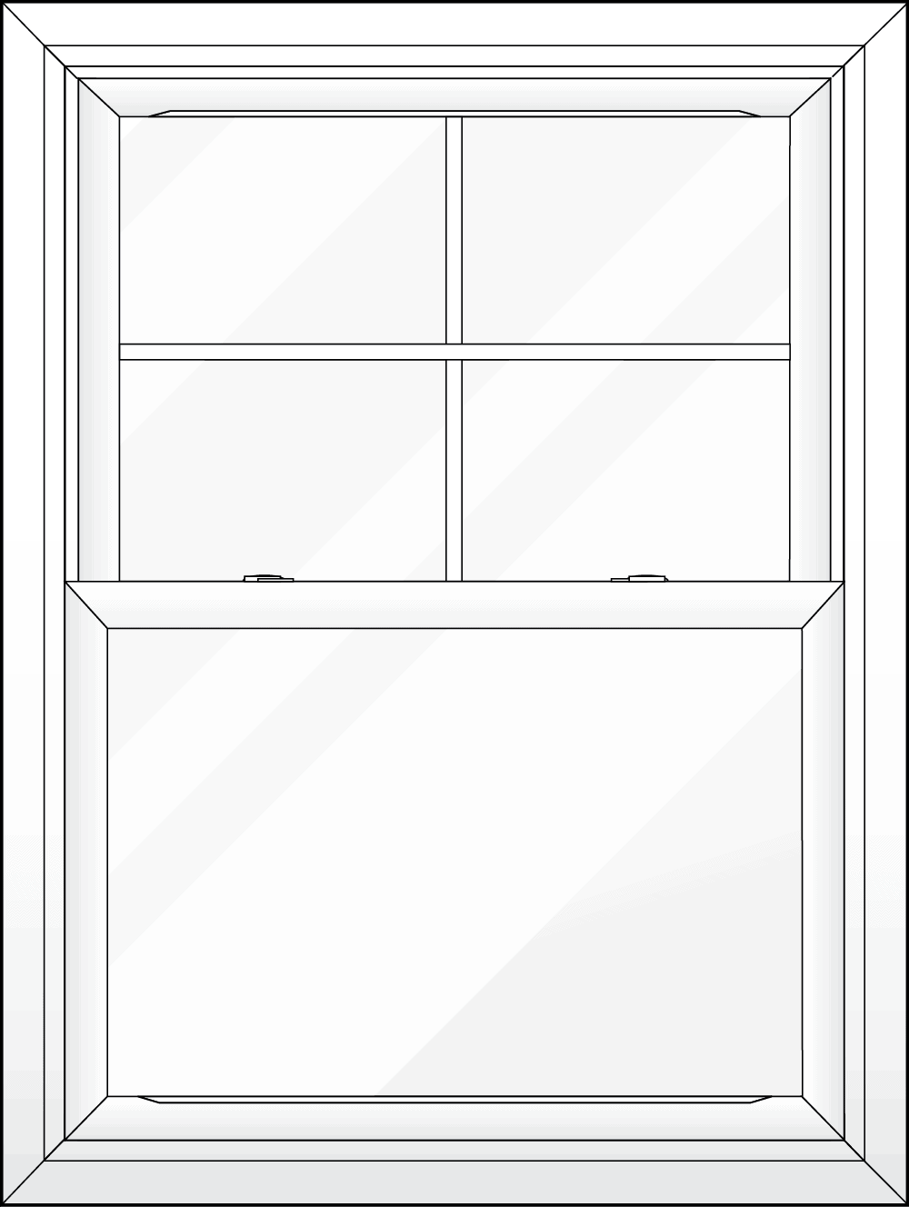 A black and white drawing of a window with four windows.