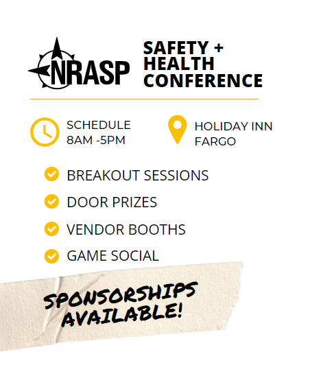 Advertisement for NRASP Safety + Health Conference at Holiday Inn Fargo.
