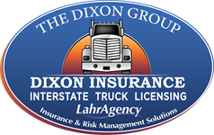 Logo for The Dixon Group, featuring a semi-truck with text "Dixon Insurance" and "Interstate Truck Licensing".